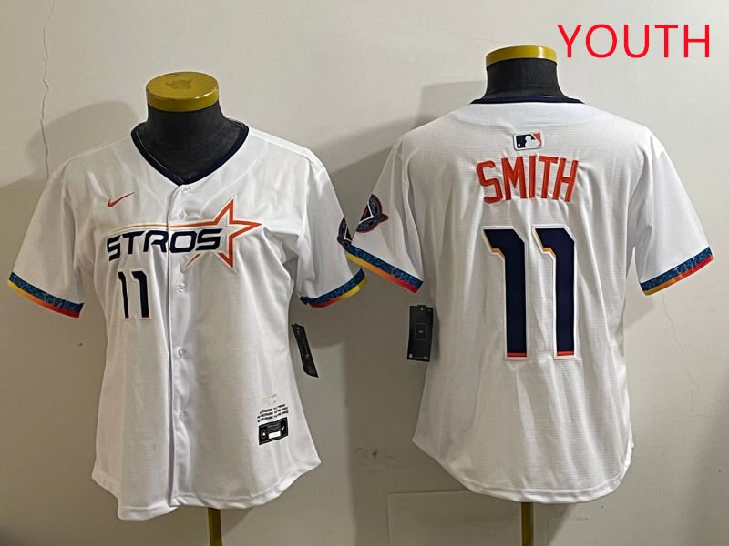 Youth Houston Astros #11 Smith White Fourth generation Joint Name 2025 Nike MLB Jersey style 1
